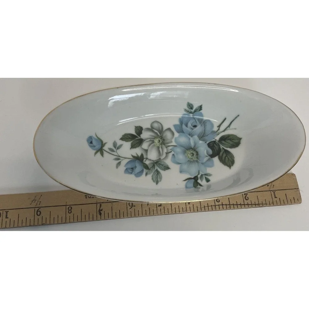 Tilso Japan Vintage Butter Dish Trinket Dish Shades of Blue Roses - Picture 14 of 16